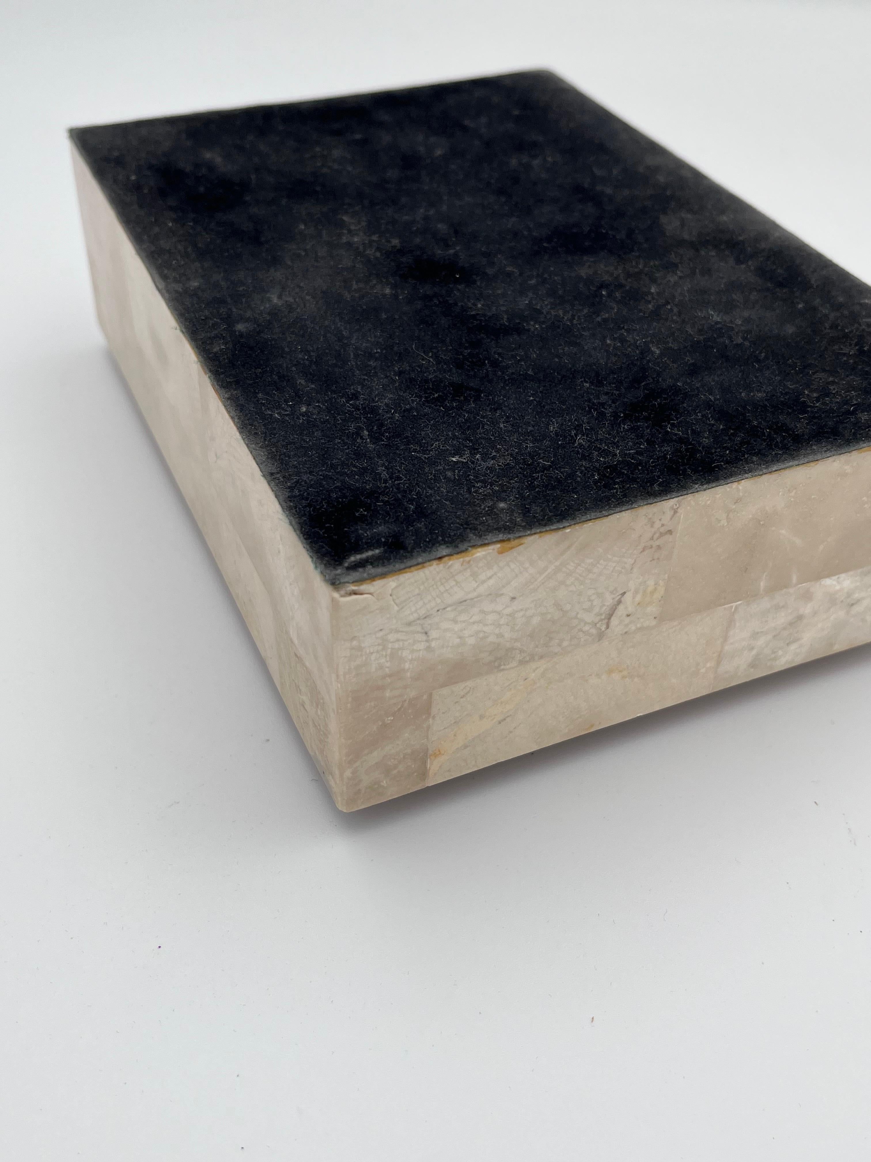 Elegant Tessellated Stone Fossilized Wood Decorative Catchall Beveled Box For Sale 8