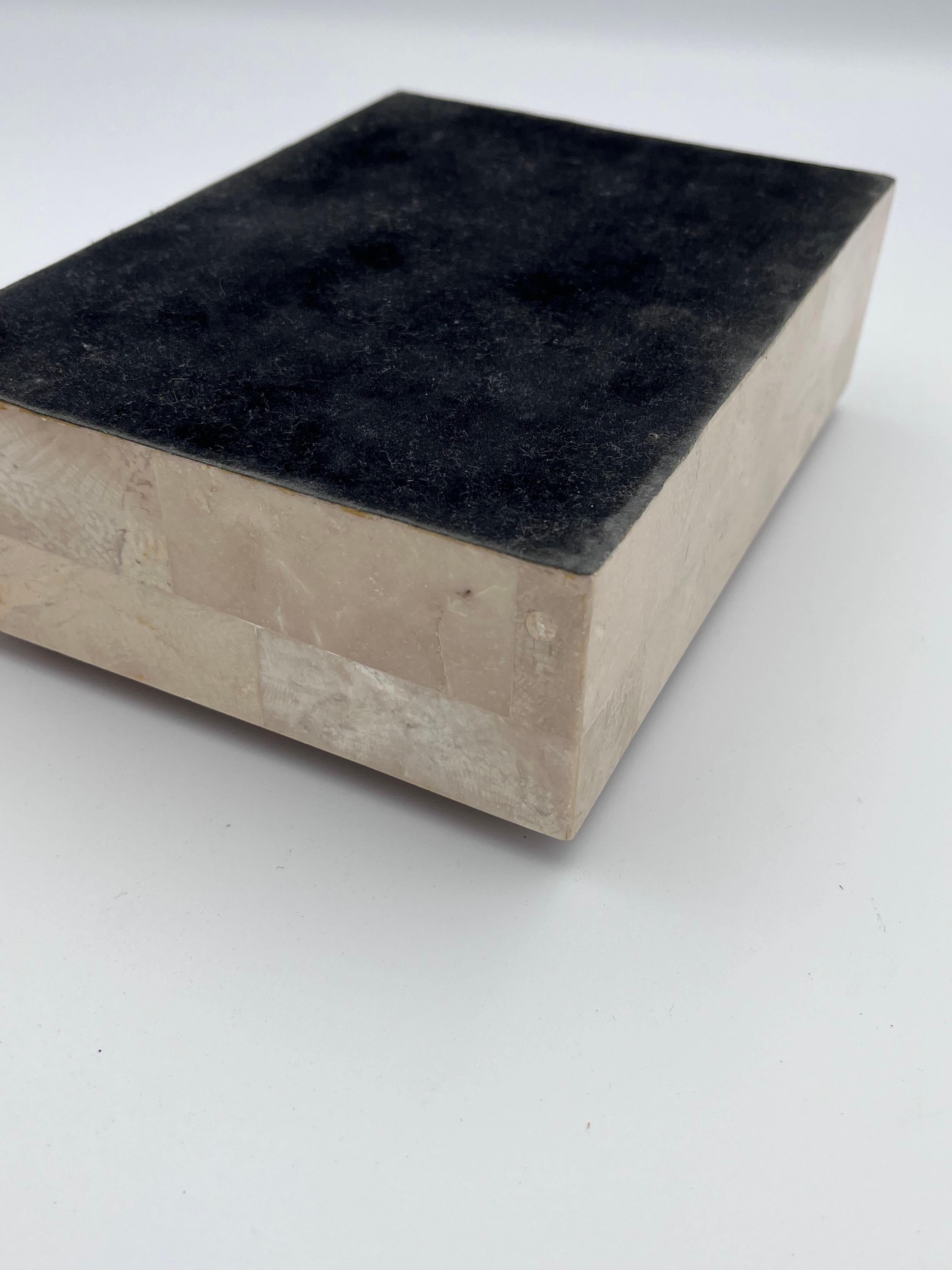 Elegant Tessellated Stone Fossilized Wood Decorative Catchall Beveled Box For Sale 9
