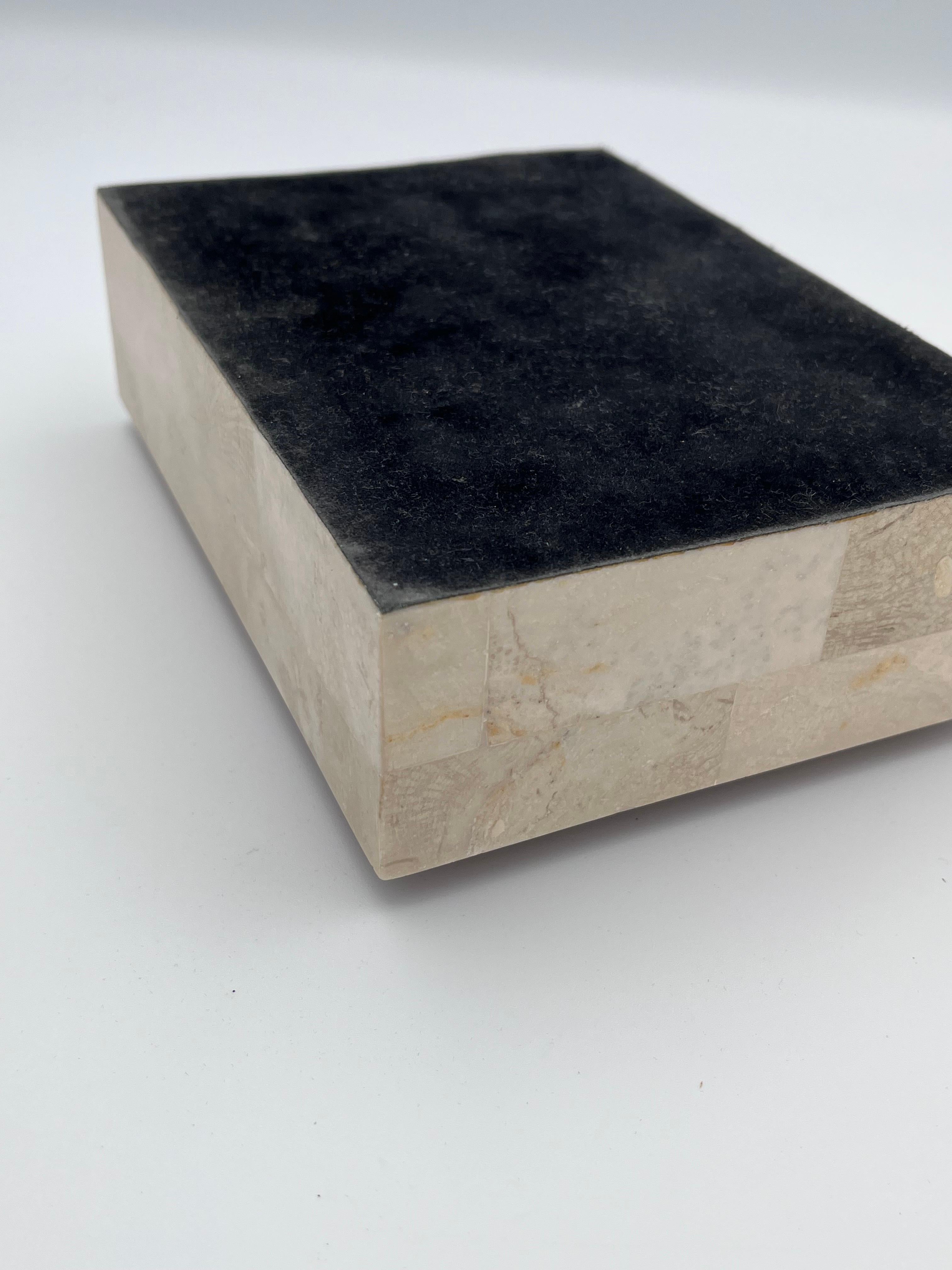 Elegant Tessellated Stone Fossilized Wood Decorative Catchall Beveled Box For Sale 10