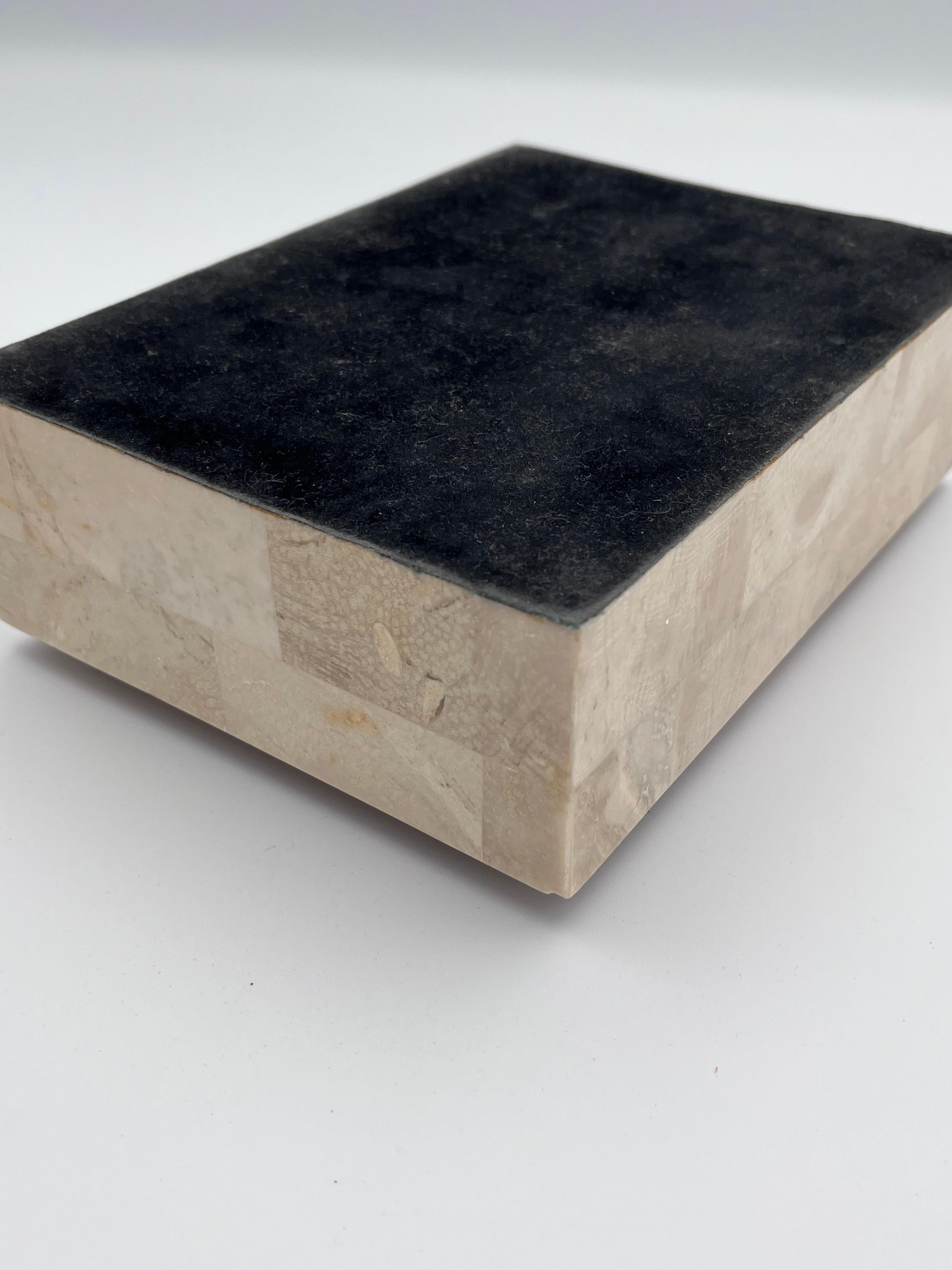 Elegant Tessellated Stone Fossilized Wood Decorative Catchall Beveled Box For Sale 11