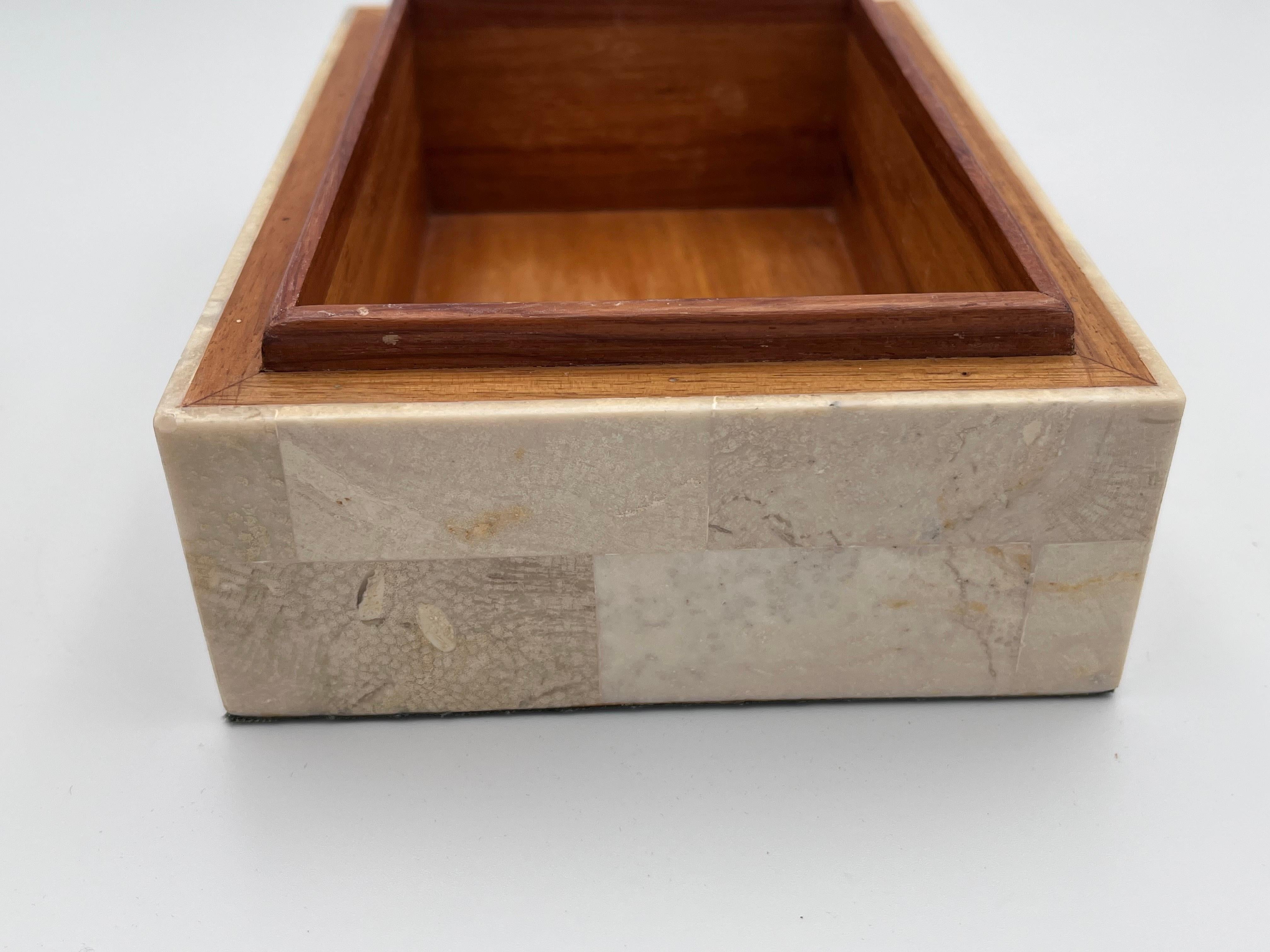 Elegant Tessellated Stone Fossilized Wood Decorative Catchall Beveled Box For Sale 12