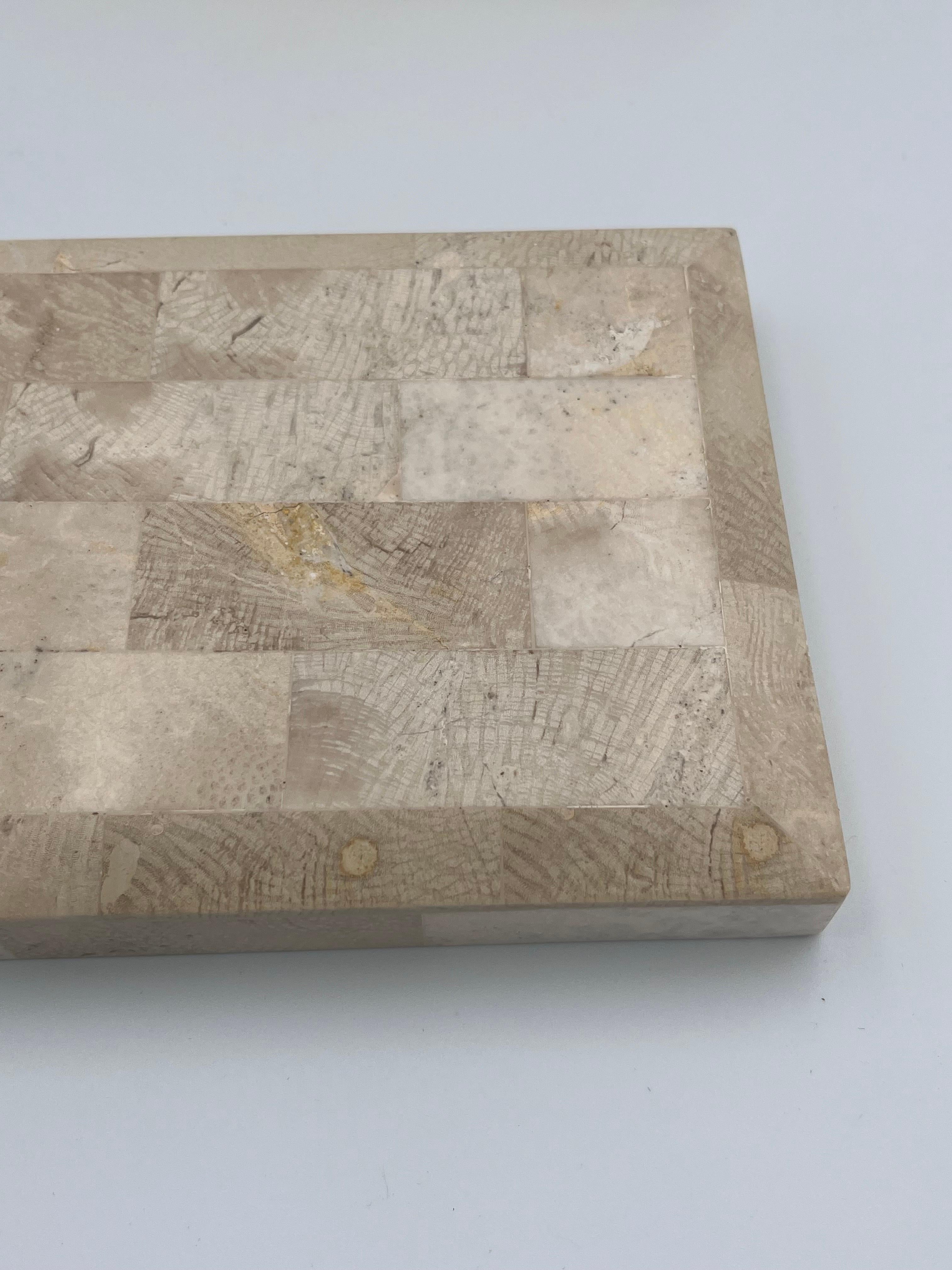 Elegant Tessellated Stone Fossilized Wood Decorative Catchall Beveled Box For Sale 14