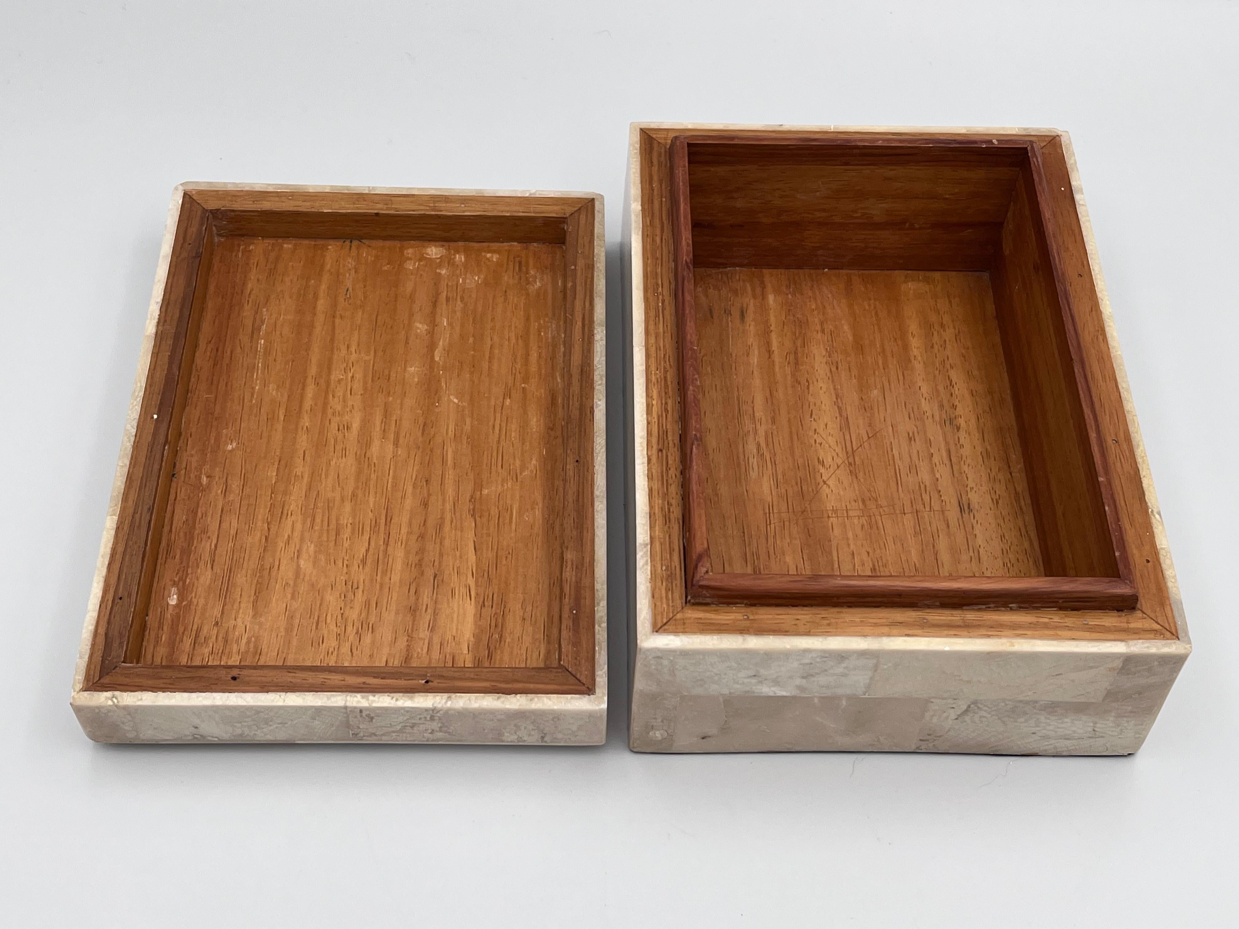 Elegant Tessellated Stone Fossilized Wood Decorative Catchall Beveled Box For Sale 3