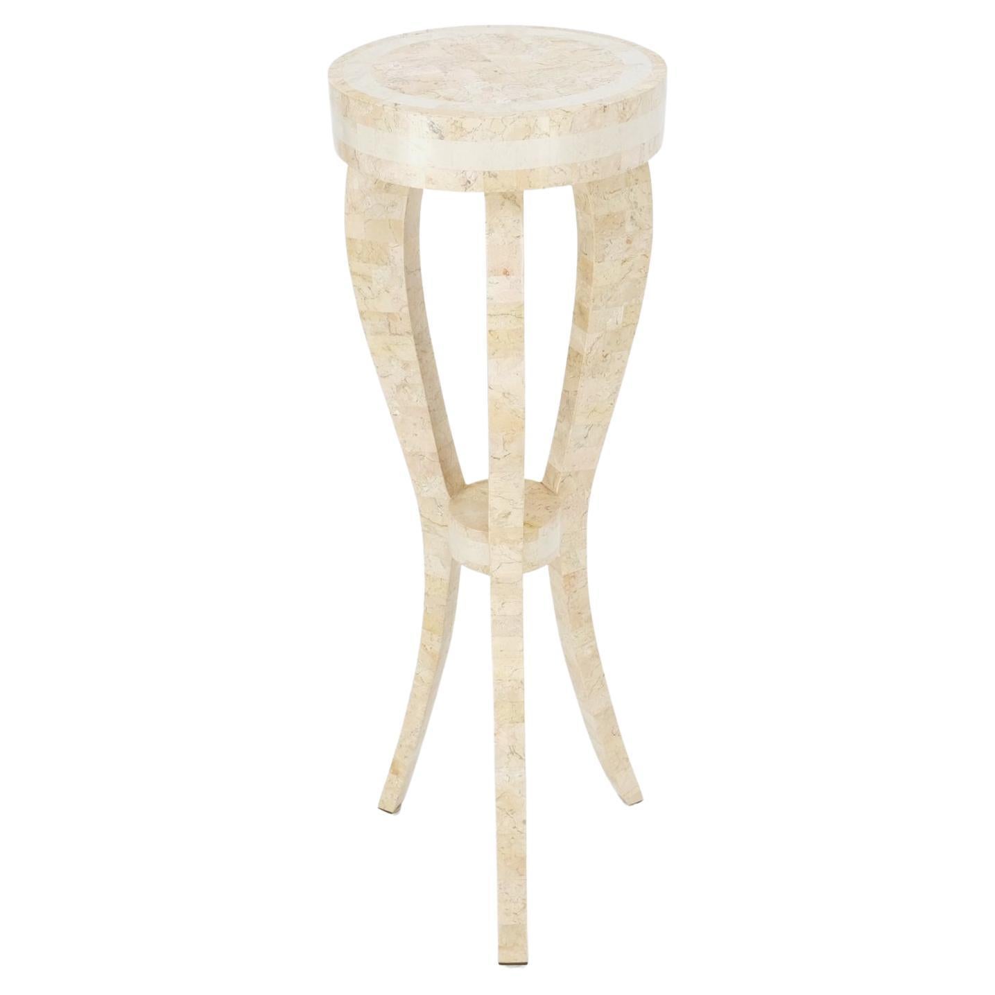 Elegant Tessellated Stone Tri Leg Pedestal Stand Side Table Mint