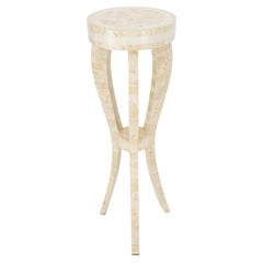 Vintage Elegant Tessellated Stone Tri Leg Pedestal Stand Side Table Mint