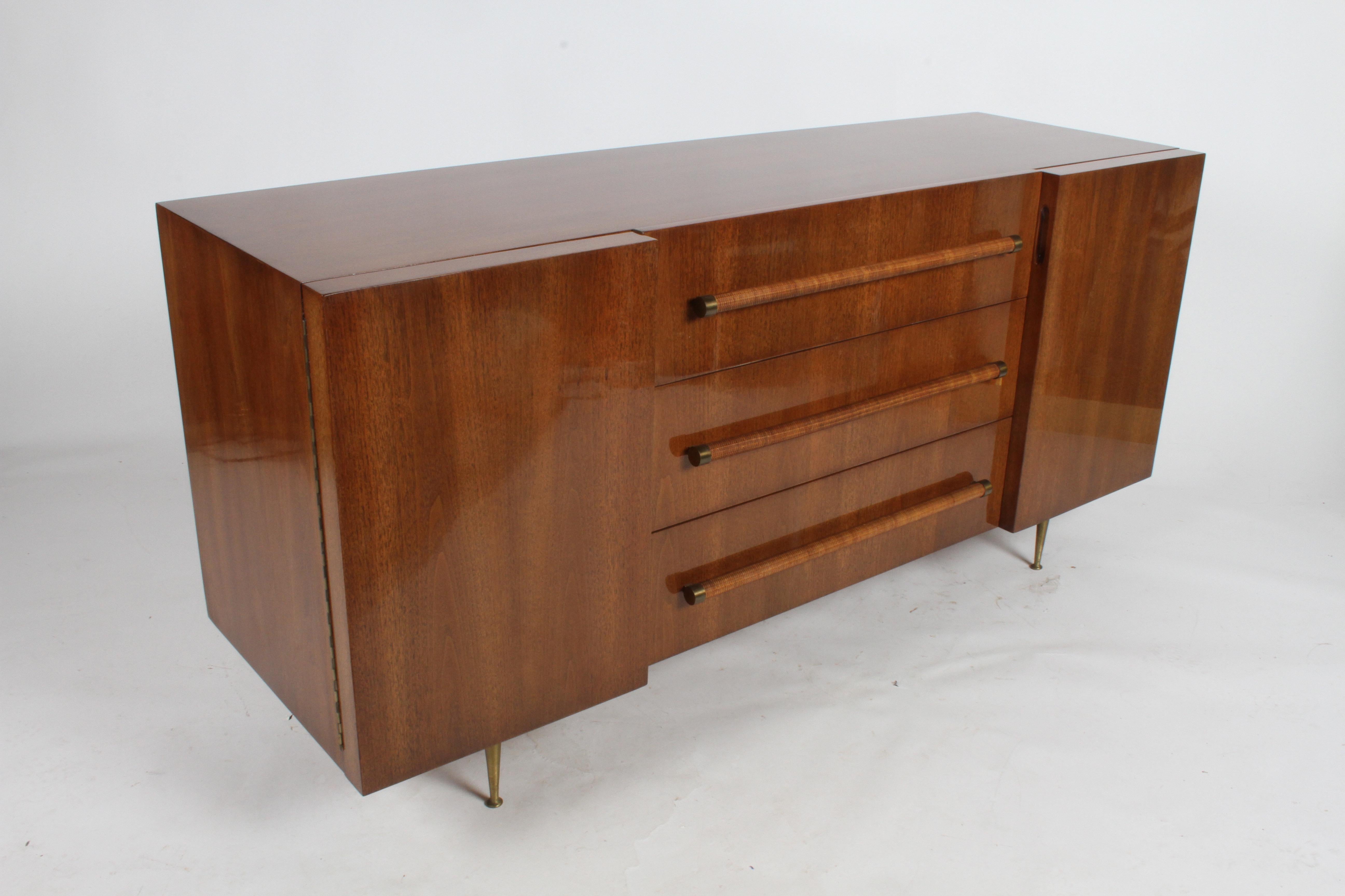 Rarely seen elegant T.H. Robsjohn-Gibbings for Widdicomb sideboard or dresser. Completely restored cabinet to original color shown with heavy build hand polished clear coat, is now SOLD. I have acquired another, it is currently being refinished, it