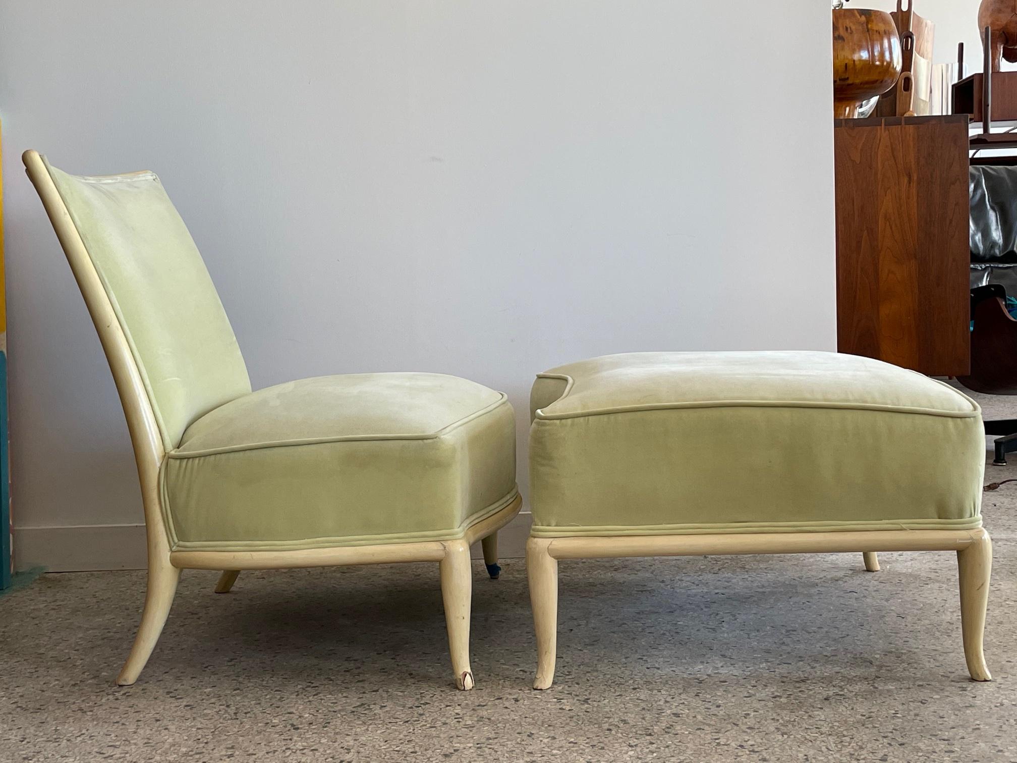 Elegant T.H. Chaise pantoufle Robsjohn-Gibbings avec pouf en vente 3