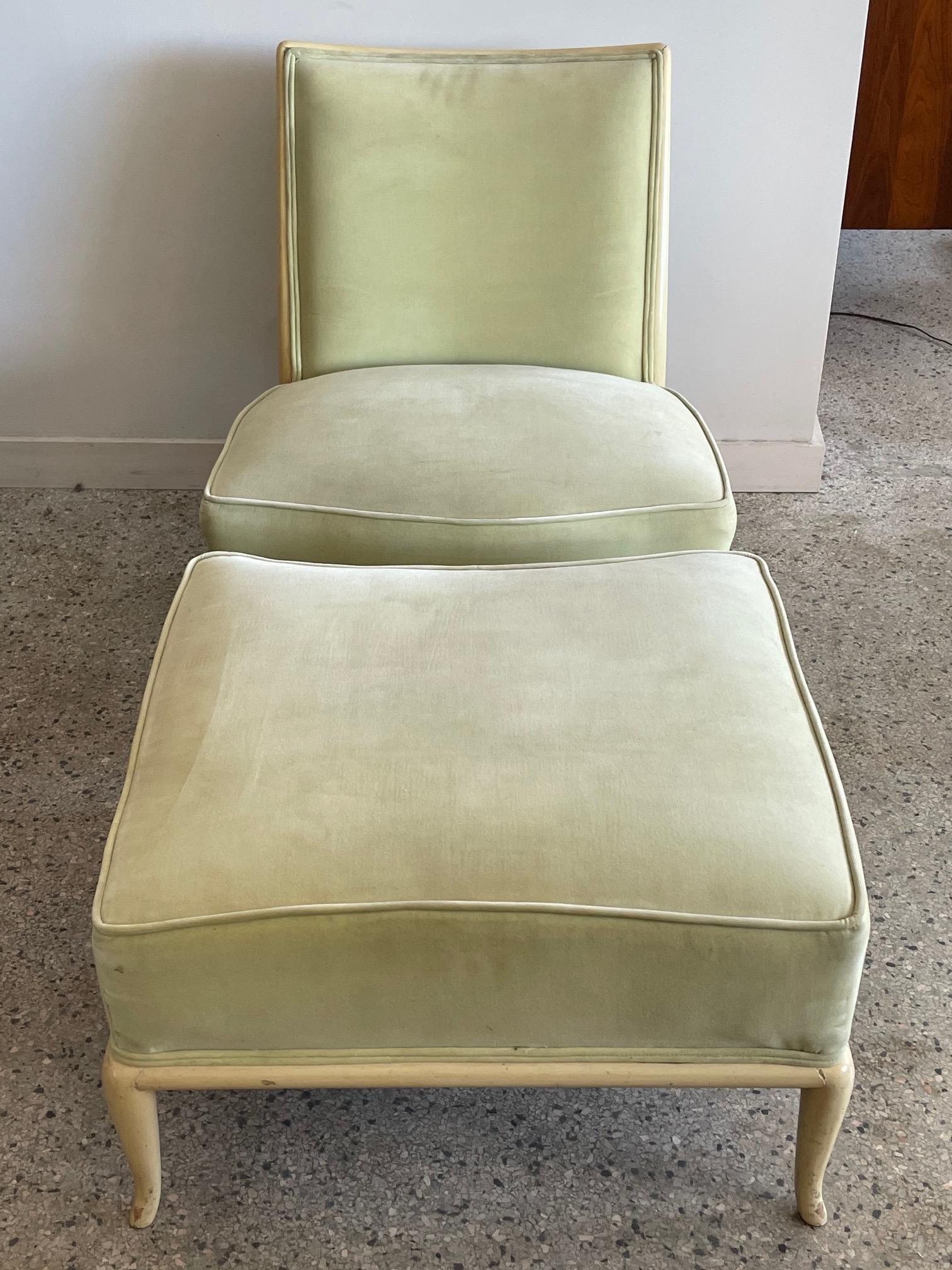Elegant T.H. Robsjohn-Gibbings Slipper Chair with an Ottoman For Sale 4