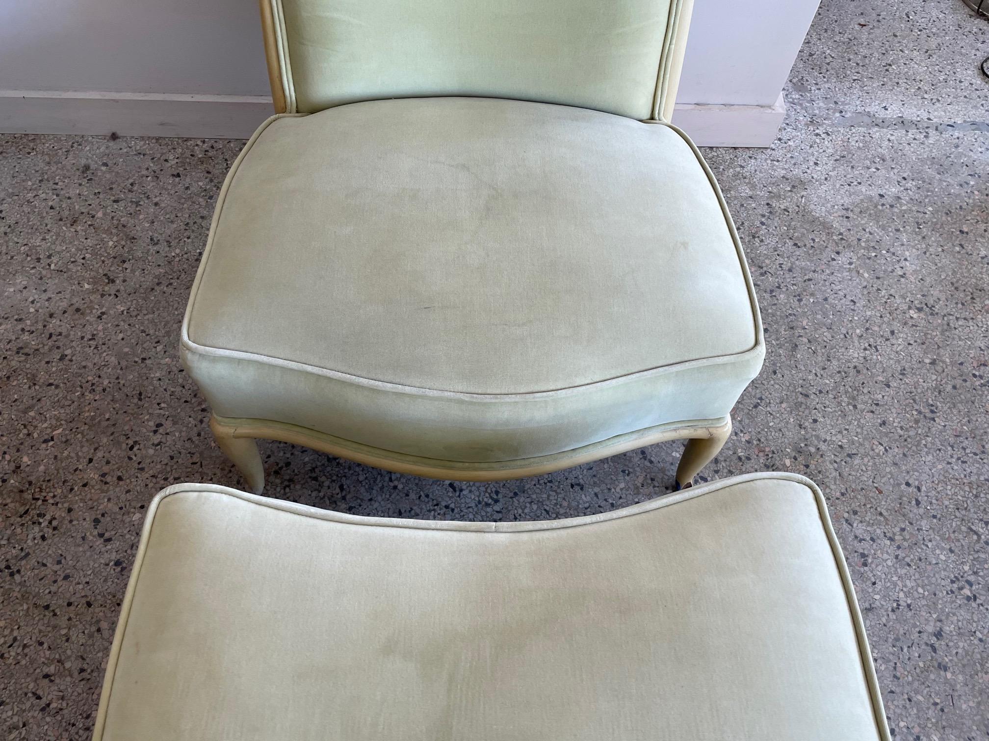 Elegant T.H. Robsjohn-Gibbings Slipper Chair with an Ottoman For Sale 7
