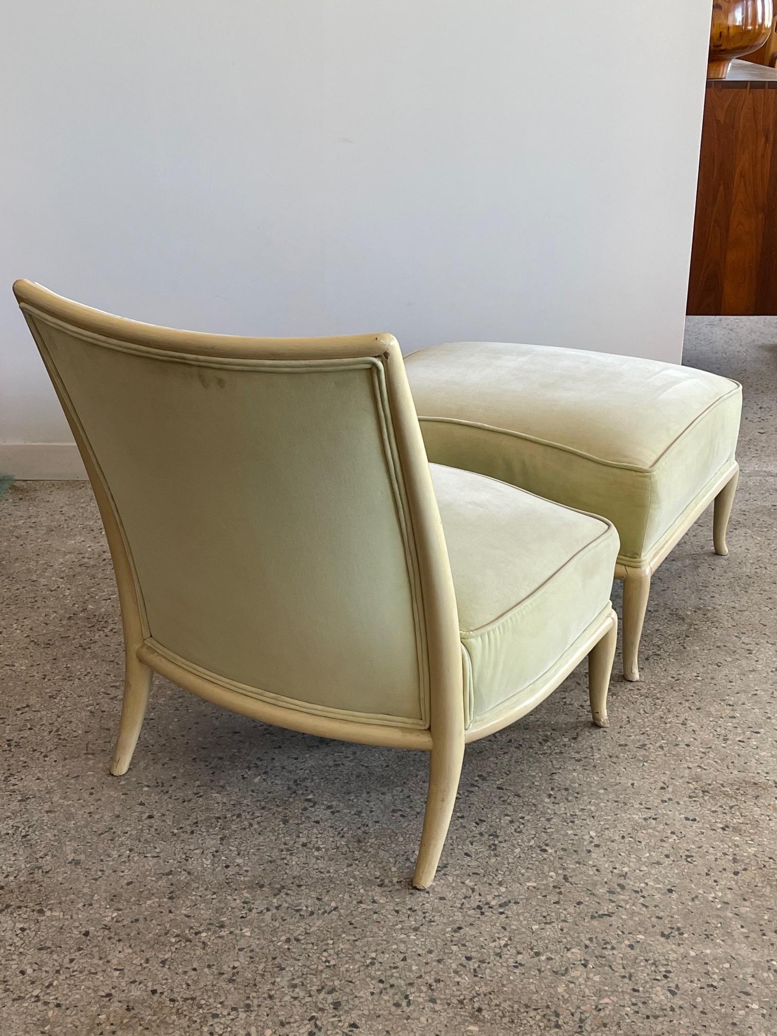 Mid-Century Modern Elegant T.H. Robsjohn-Gibbings Slipper Chair with an Ottoman For Sale