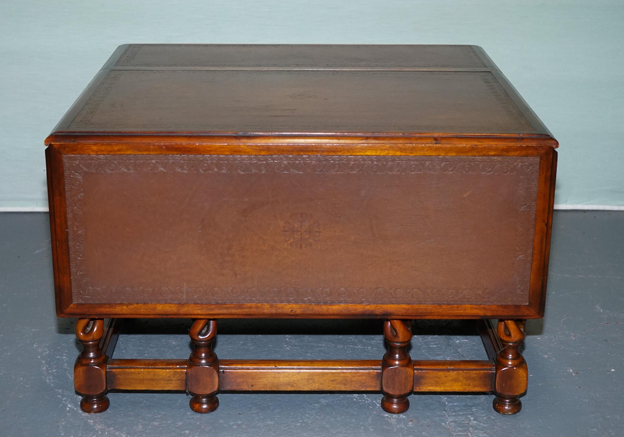 ELEGANT THEODORE ALEXANDER DROP LEAF BARLEY TWiST TABLE WITH LEATHER TOP For Sale 5