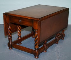 ELEGANT THEODORE ALEXANDER DROP LEAF BARLEY TWiST TABLE WITH LEATHER TOP