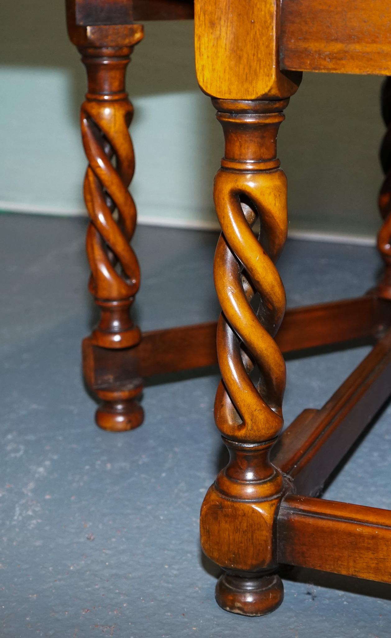 20th Century ELEGANT THEODORE ALEXANDER DROP LEAF BARLEY TWiST TABLE WITH LEATHER TOP For Sale