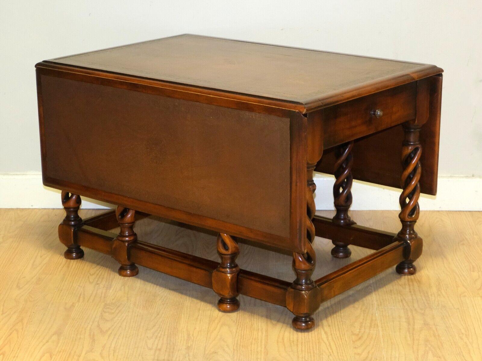 Hardwood ELEGANT THEODORE ALEXANDER DROP LEAF TABLE WiTH LEATHER TOP AND GATE LEGS For Sale