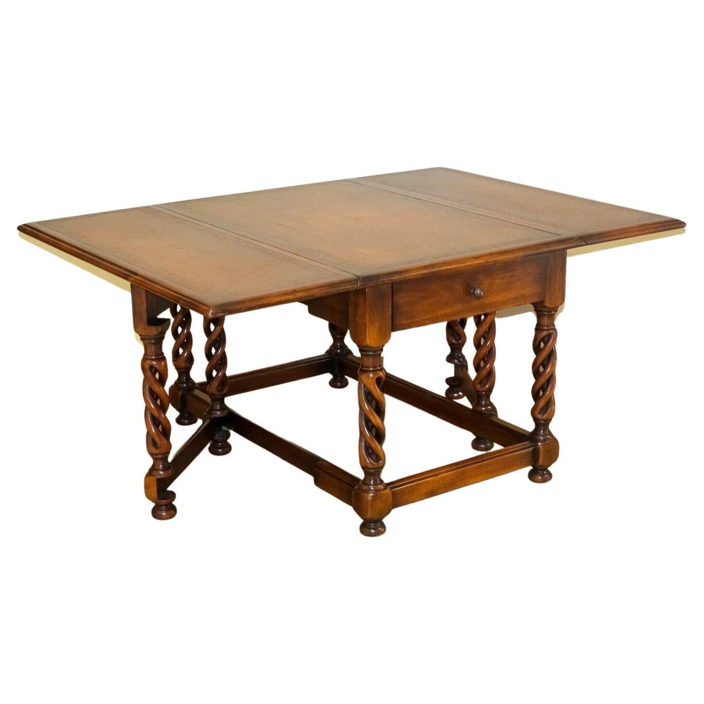 ELEGANT THEODORE ALEXANDER DROP LEAF TABLE WiTH LEATHER TOP AND GATE LEGS For Sale