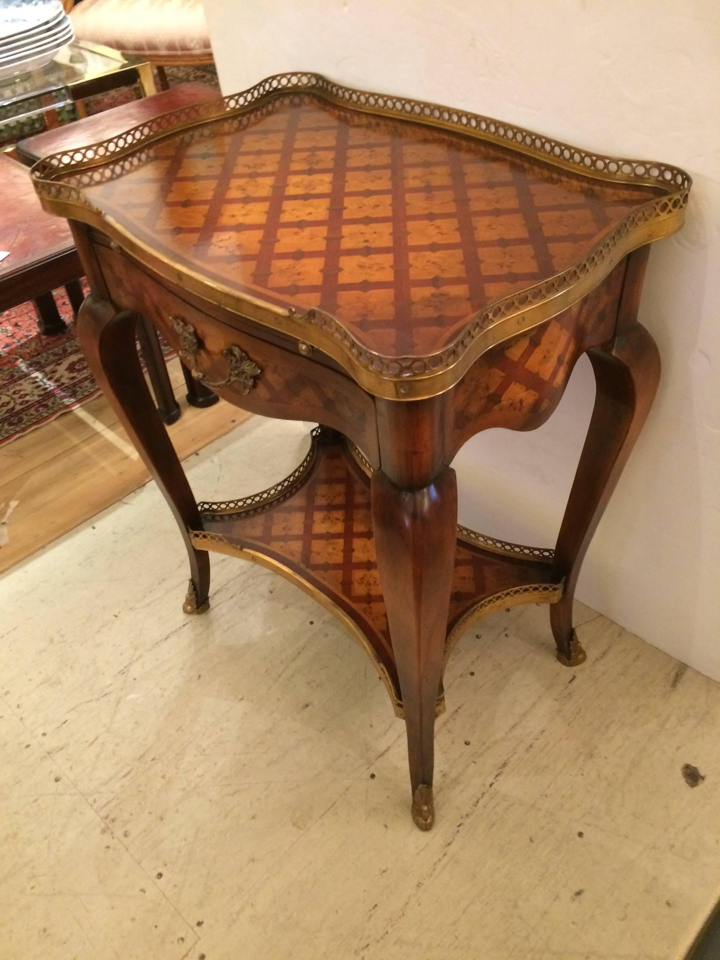 Elegant Theodore Alexander Inlaid Side Table with Drawer 3