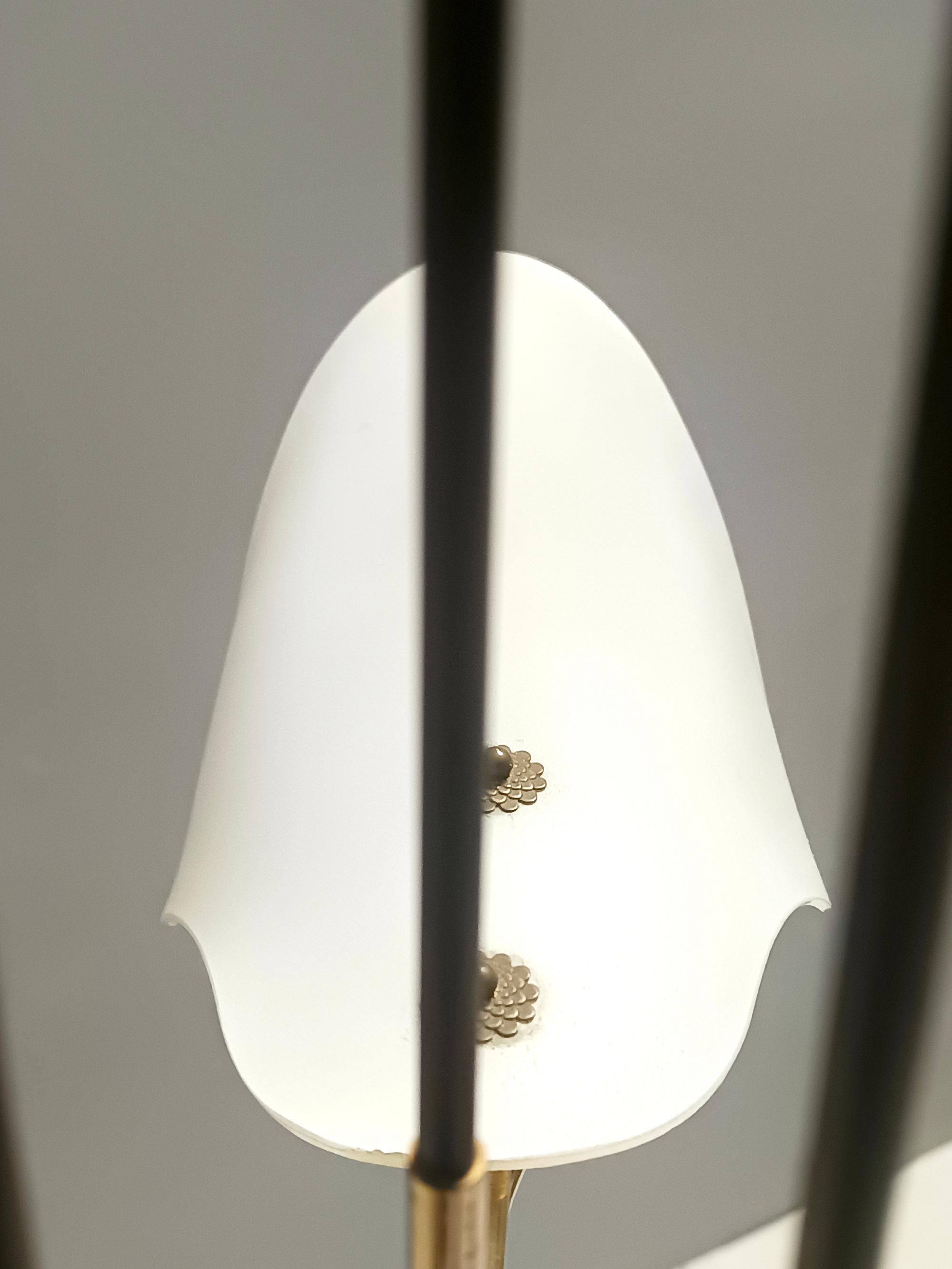Elegant Three-Arm Brass and White Glass Chandelier by Stilnovo, Italy For Sale 2