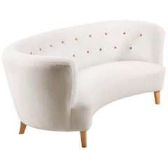 Elegant Three-Seat Danish Curved Sofa, 1940s