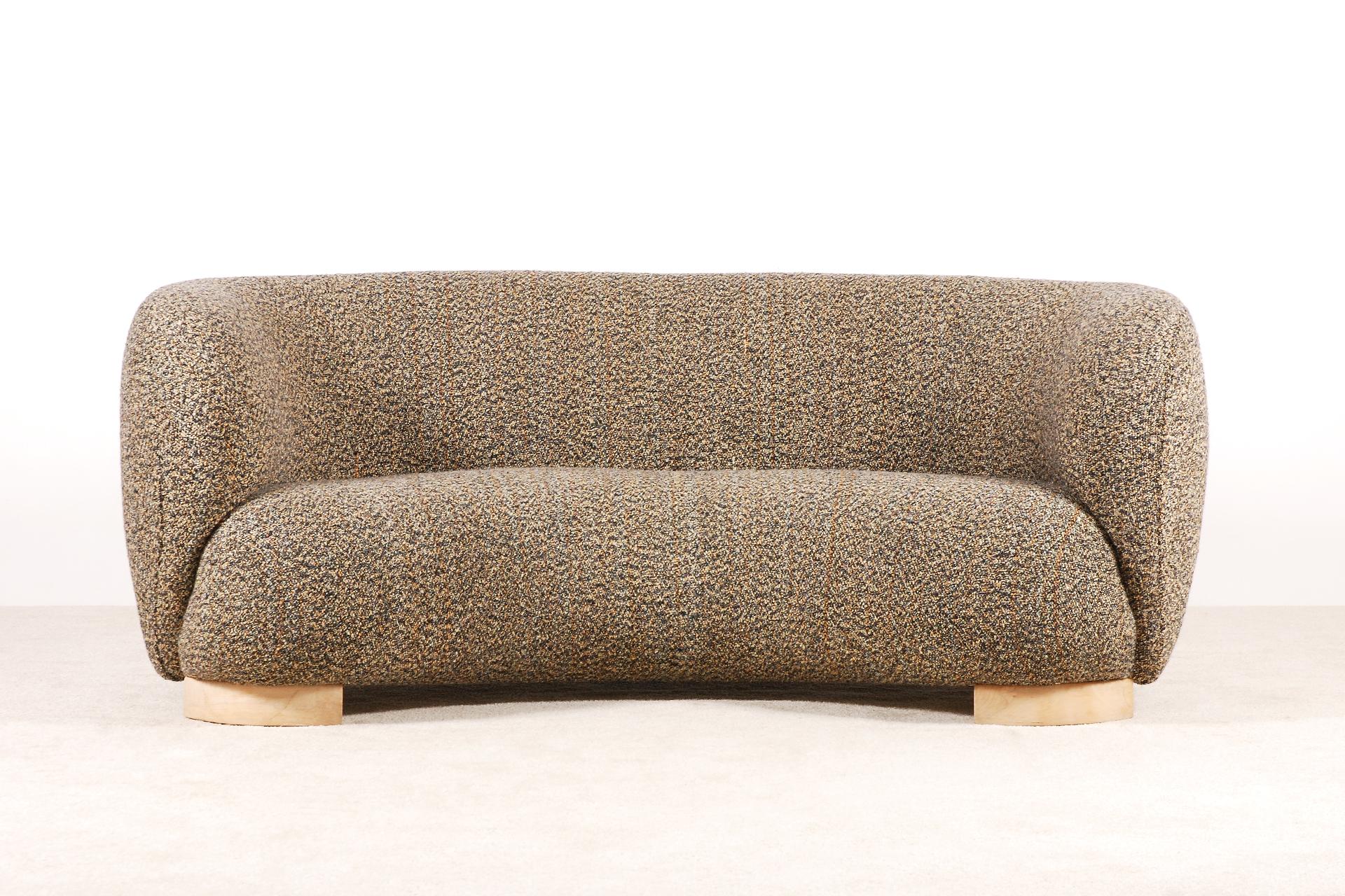 Scandinavian Modern Elegant Three-Seat Danish Curved Sofa from 1940s, New Upholstery