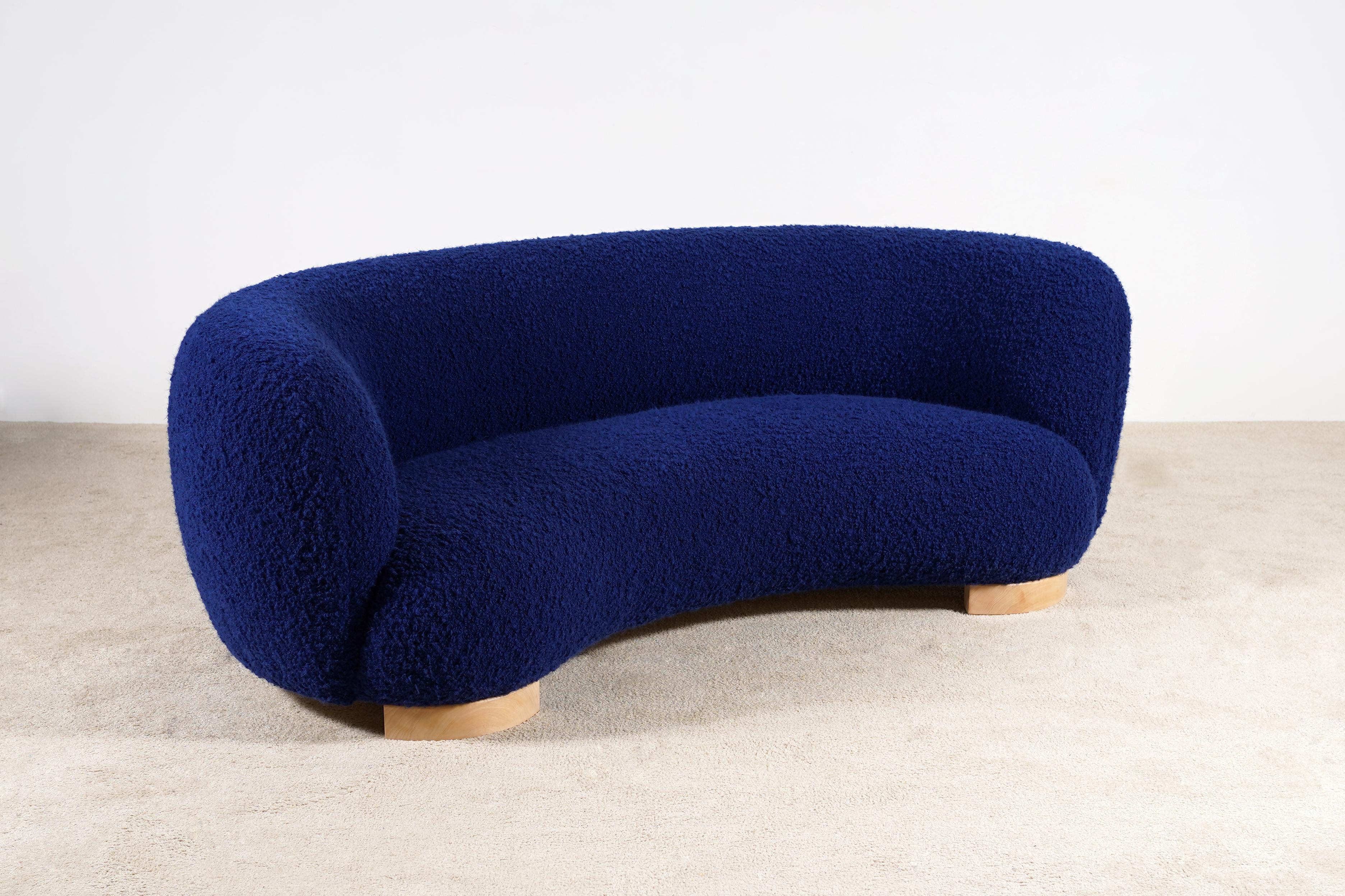 Scandinavian Modern Elegant Three-Seat Danish Curved Sofa from 1940s, New Upholstery