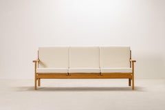 Elegant Three-Seat Oak Sofa, Denmark. 1960. New Upholstery Bouclé Fabric