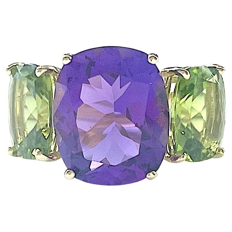 Elegant Three-Stone Amethyst and Peridot Ring
