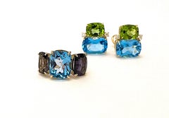 Elegant Three-Stone Blue Topaz and Iolite Ring
