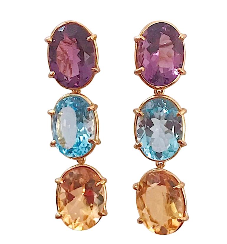 Elegant Three-Stone Drop Earring with Pink Topaz and Baroque Pearl For Sale 10