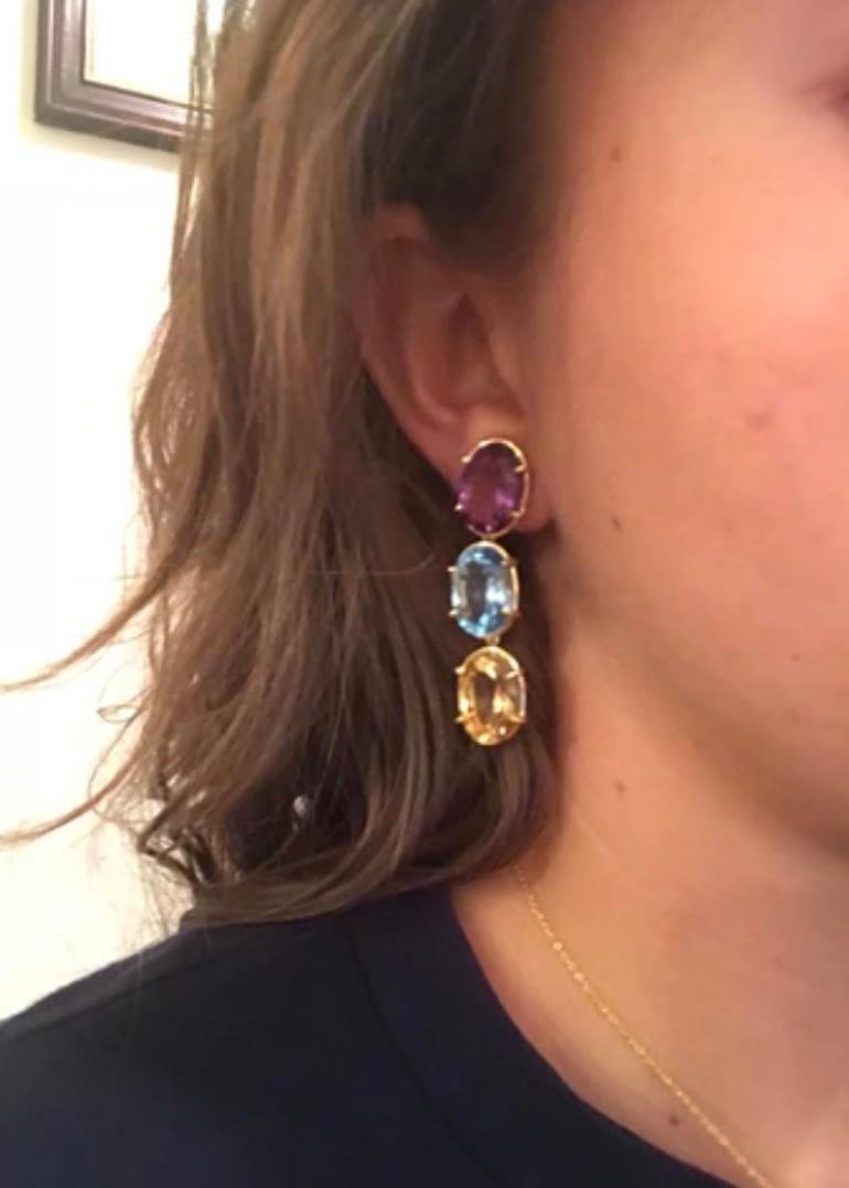 Elegant Three-Stone Drop Earring with Pink Topaz and Baroque Pearl For Sale 11