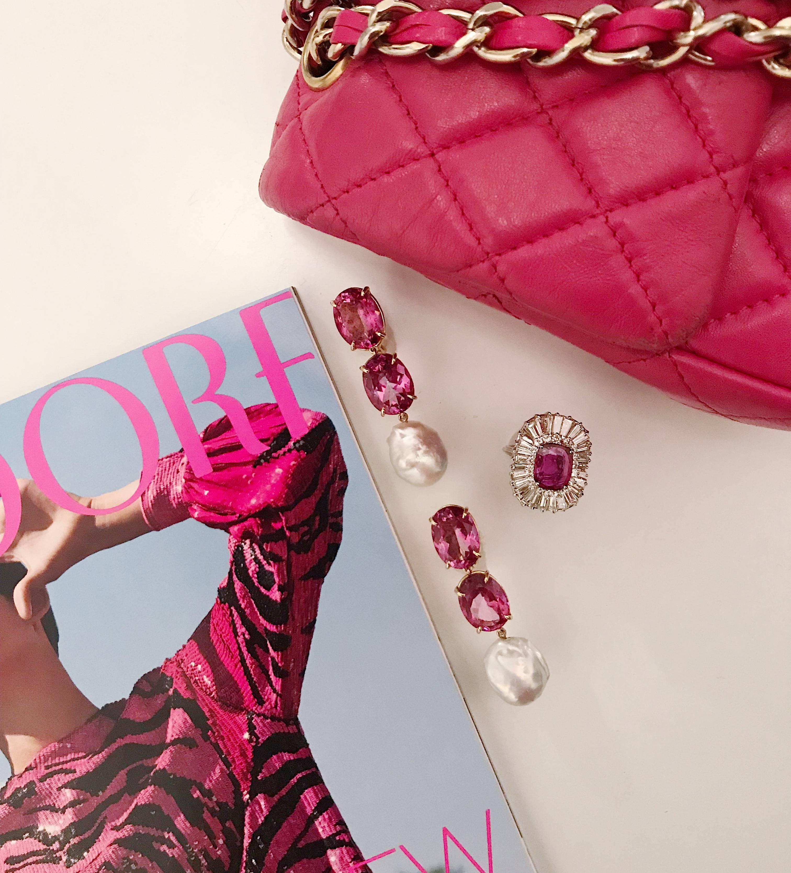 pink gemstone drop earrings