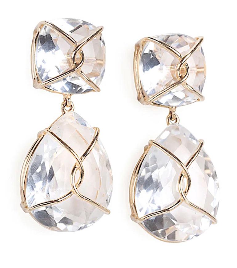 Modern Elegant Three-Stone Drop Earring with Pink Topaz and Baroque Pearl For Sale