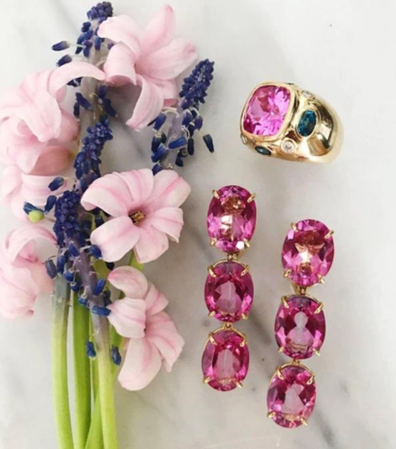 pink stone drop earrings