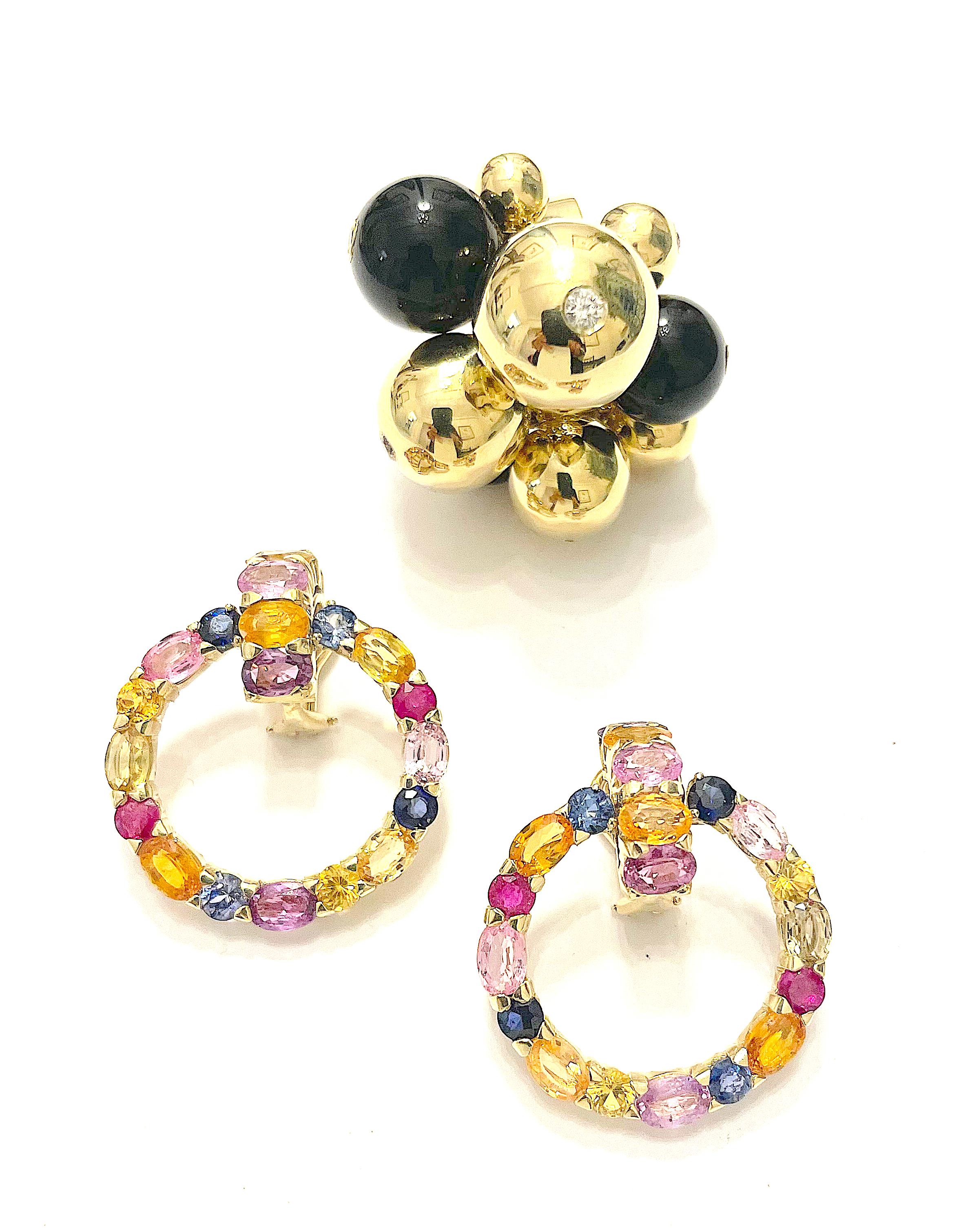 Women's Elegant Three-Stone Drop Earring with Pink Topaz and Baroque Pearl For Sale