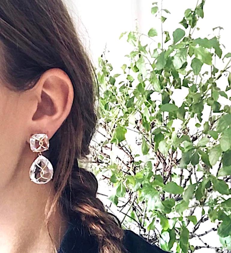Oval Cut Elegant Three-Stone Drop Earring with Pink Topaz and Baroque Pearl For Sale