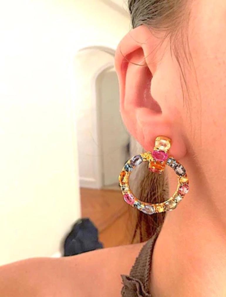 Elegant Three-Stone Drop Earring with Pink Topaz and Baroque Pearl For Sale 1
