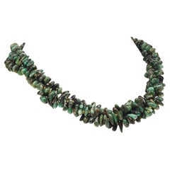 AJD Elegant Three-Strand Necklace Highly Polished Emerald Chips May Birthstone