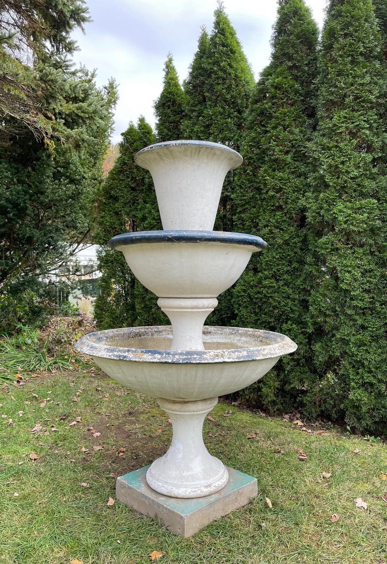Elegant French ThreeTier French Cast Stone Fountain For Sale at