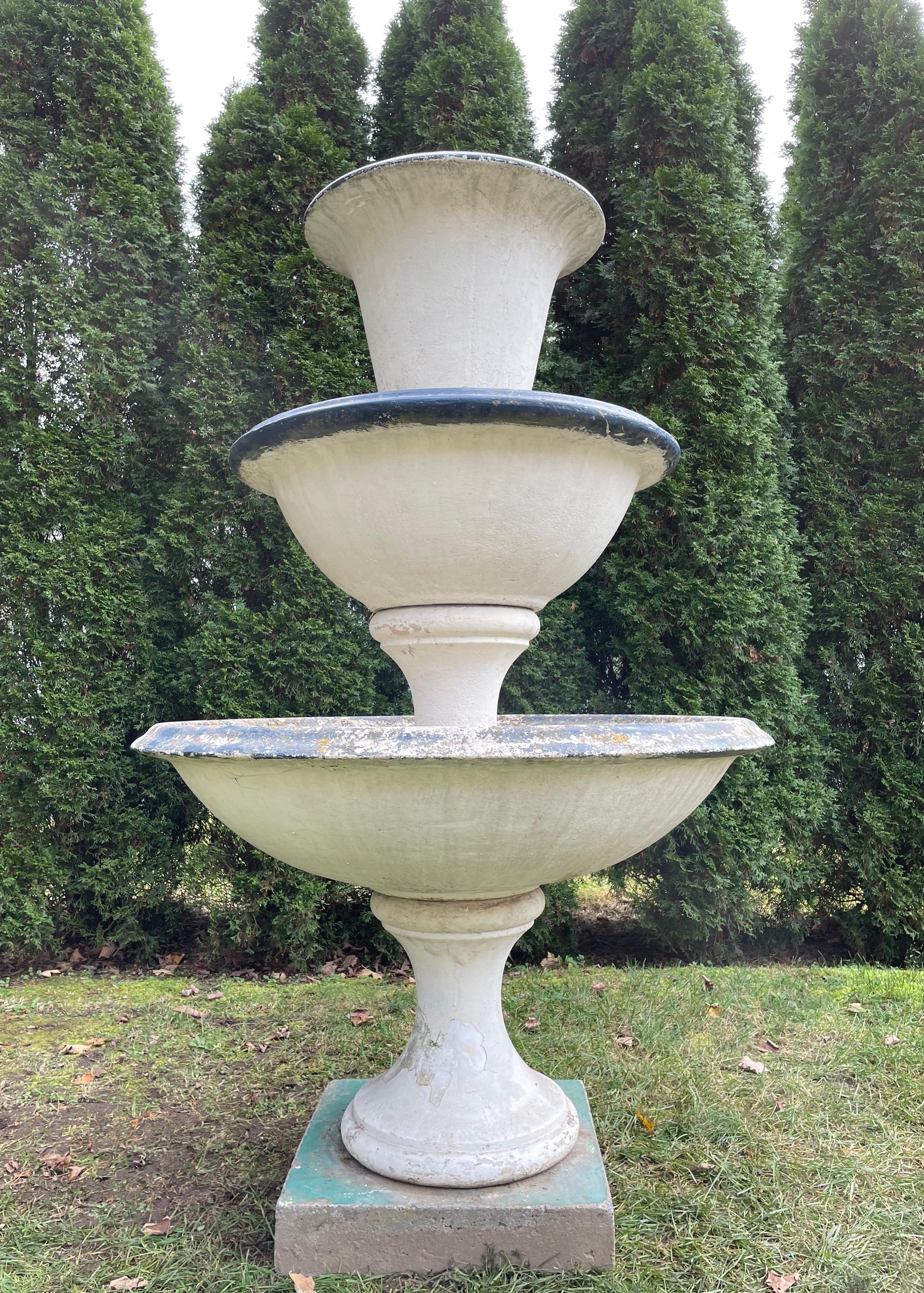 20th Century Elegant French Three-Tier French Cast Stone Fountain For Sale