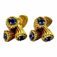 Elegant Tiffany & Co. Schlumberger Cornucopia 18K Gold & Sapphire Cufflinks