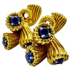 Elegant Tiffany & Co. Schlumberger Cornucopia 18K Gold & Sapphire Cufflinks