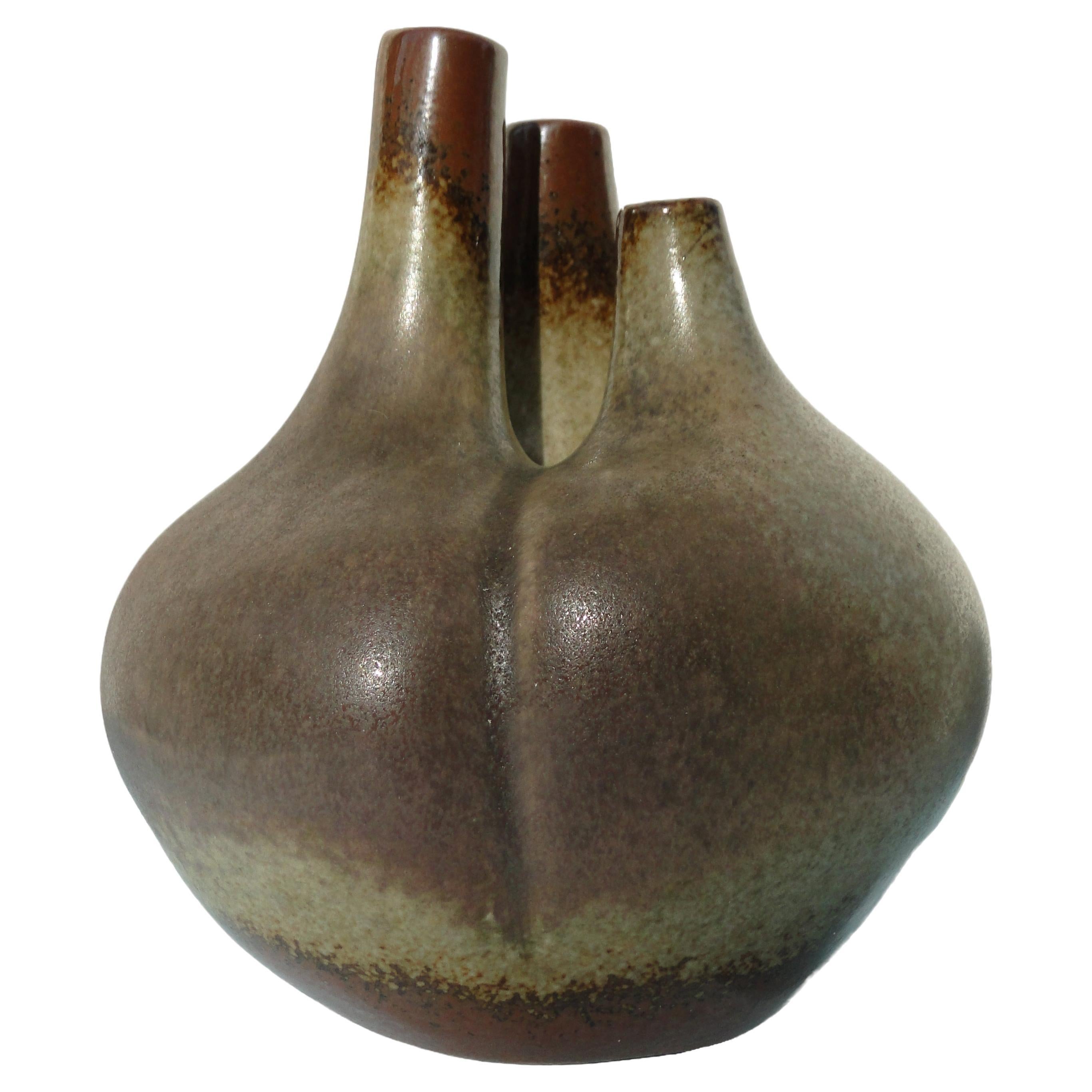 Elegante jarrón de flores Tim Orr Ceramic France Glaze Decoration Porcelain Circa 1970
