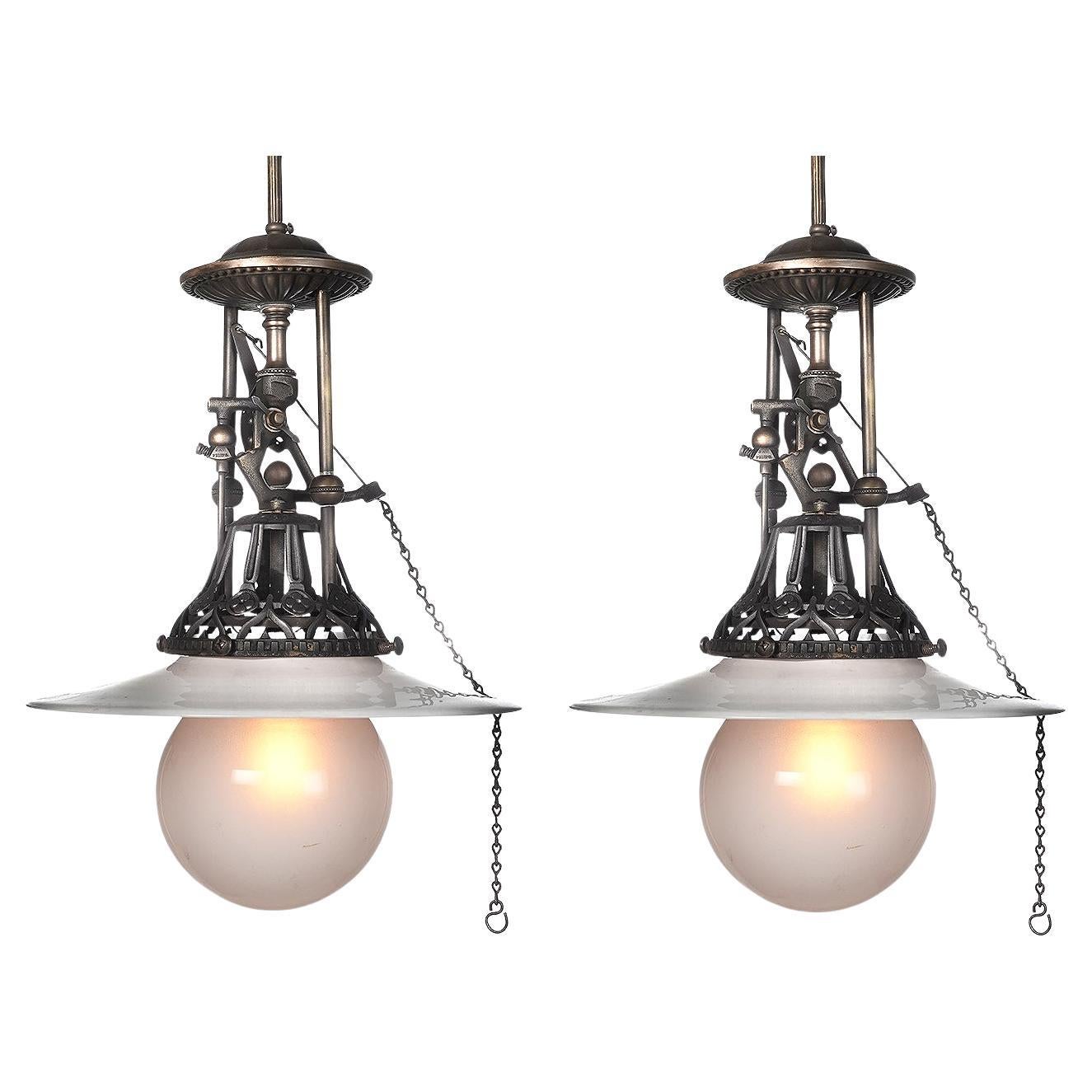 Elegant Top Valve Industrial Gas Lamp - Matching Pair