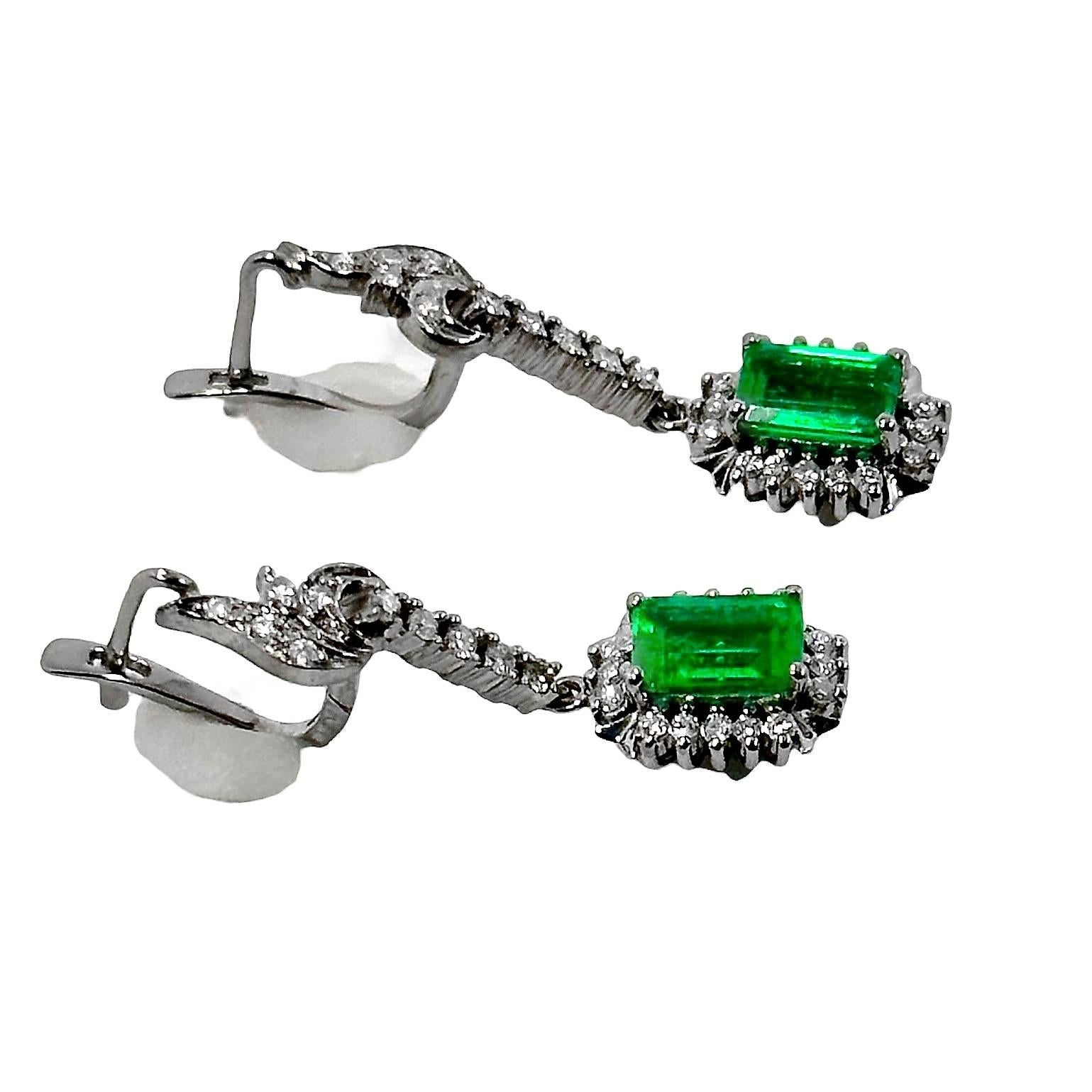 Modern Elegant Traditional White Gold, Diamond and Emerald Cocktail Earrings For Sale