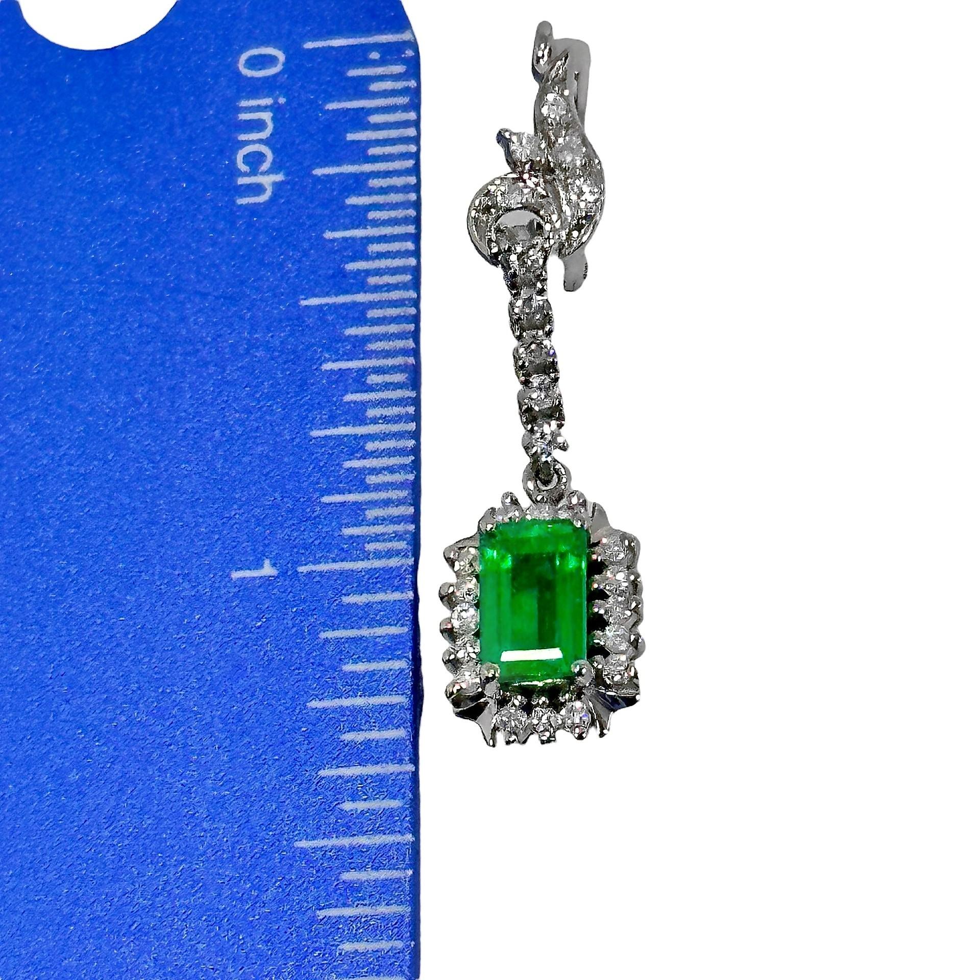 Elegant Traditional White Gold, Diamond and Emerald Cocktail Earrings For Sale 1
