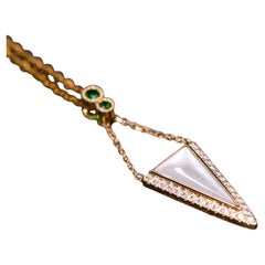 Elegant Triangle Mother of Pearl Diamond Tsavorite Pendant Necklace 18k Yellow G