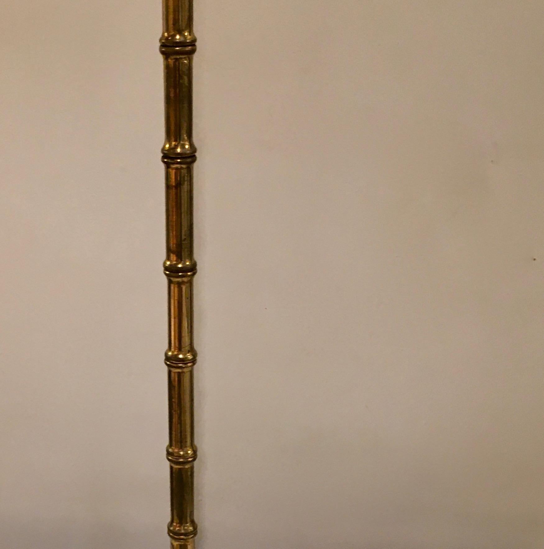 Mid-20th Century Elegant Tripod Brass Faux Bamboo Floorlamp by Jacques Adnet, France, 1965
