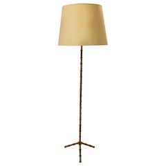 Vintage Elegant Tripod Brass Faux Bamboo Floorlamp by Jacques Adnet, France, 1965