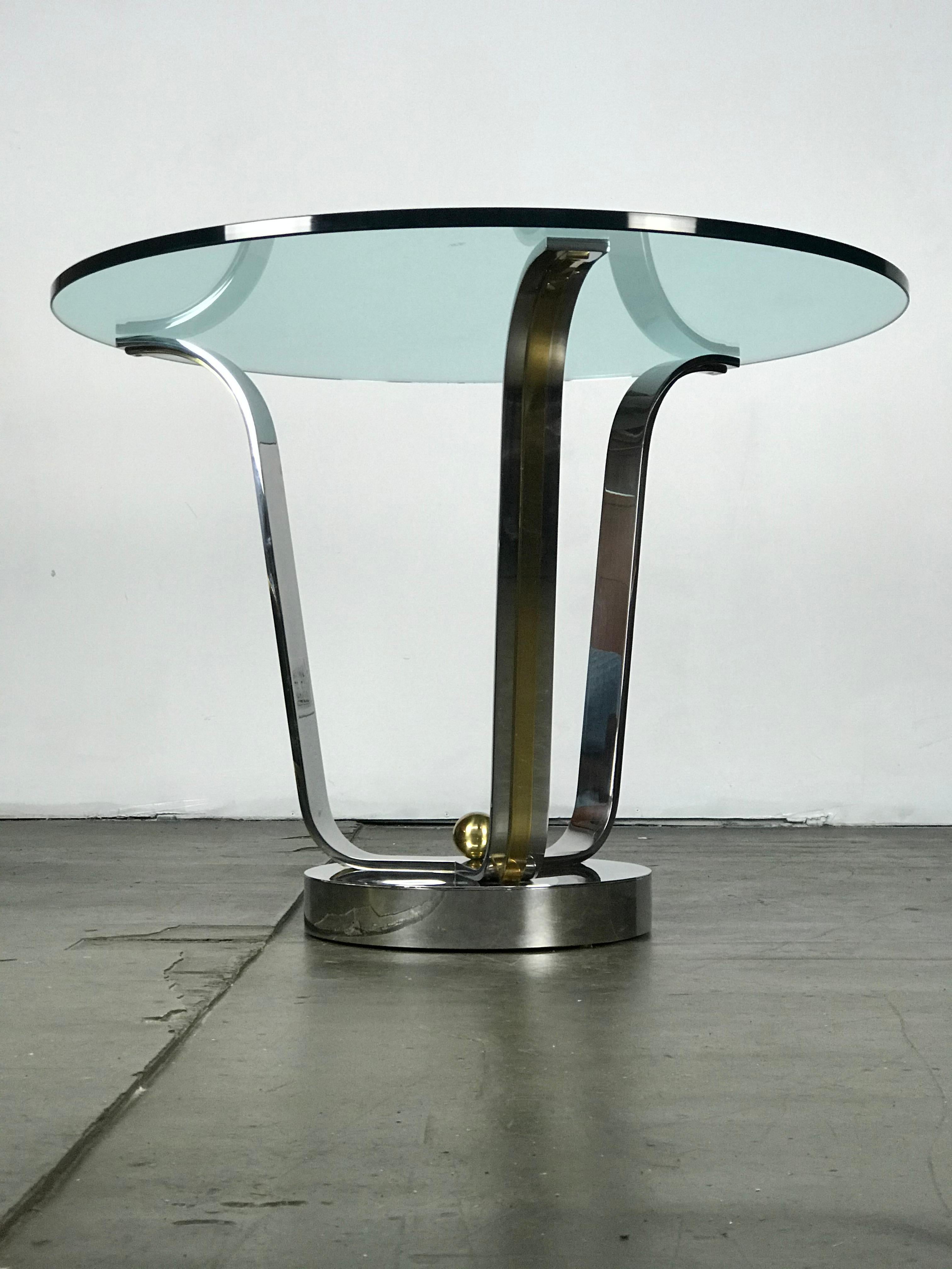 Mid Century Modern Center Table in Chrome Glass and Brass by Karl Springer  5