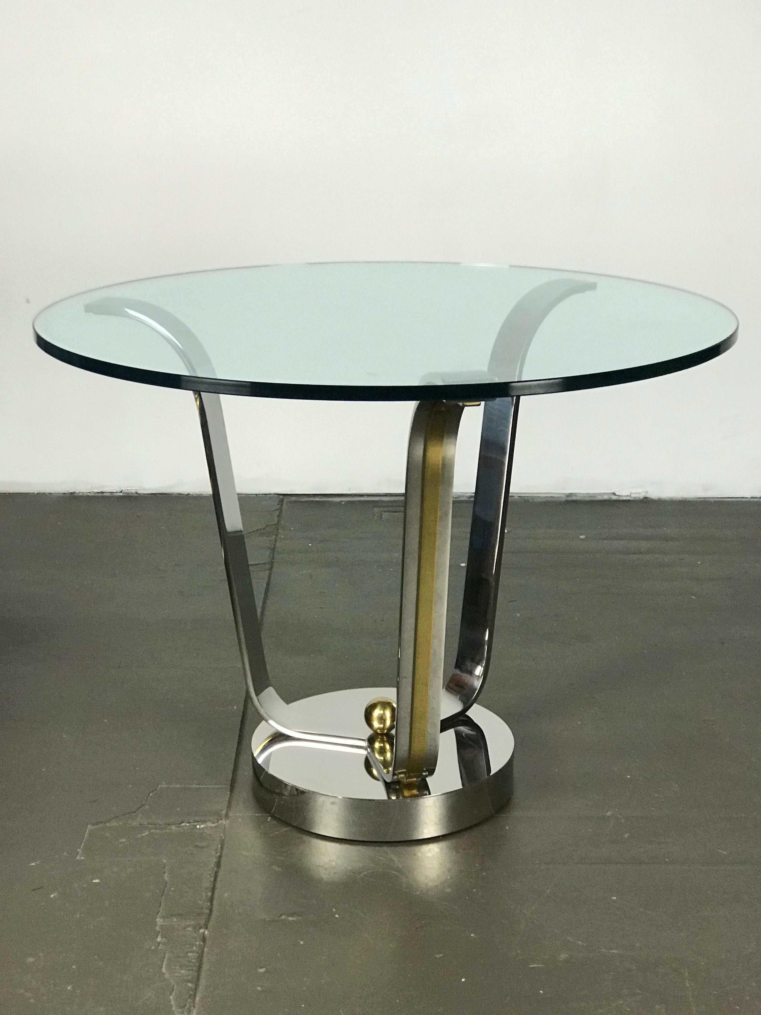 Mid Century Modern Center Table in Chrome Glass and Brass by Karl Springer  6