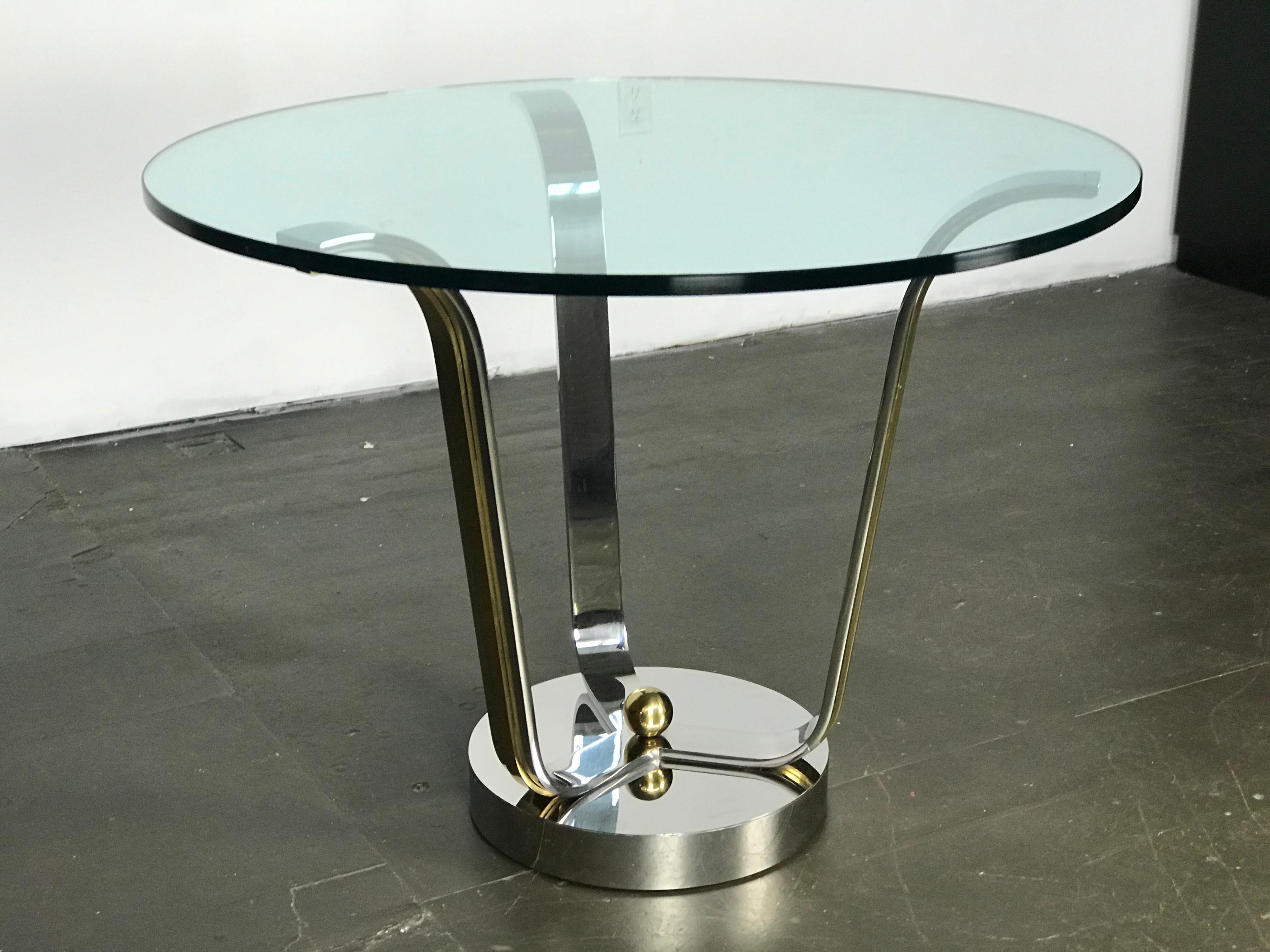 Mid Century Modern Center Table in Chrome Glass and Brass by Karl Springer  7